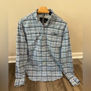 Vineyard Vines Light Blue and White Plaid Button-Down Harbor Shirt